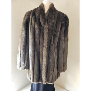 Vintage Del Bene Faux Mink Fur Coat Brown Plush Satin Lined Women's Size Large